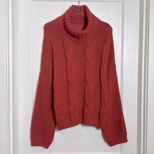 Chunky Cable Knit Turtleneck Rust Large